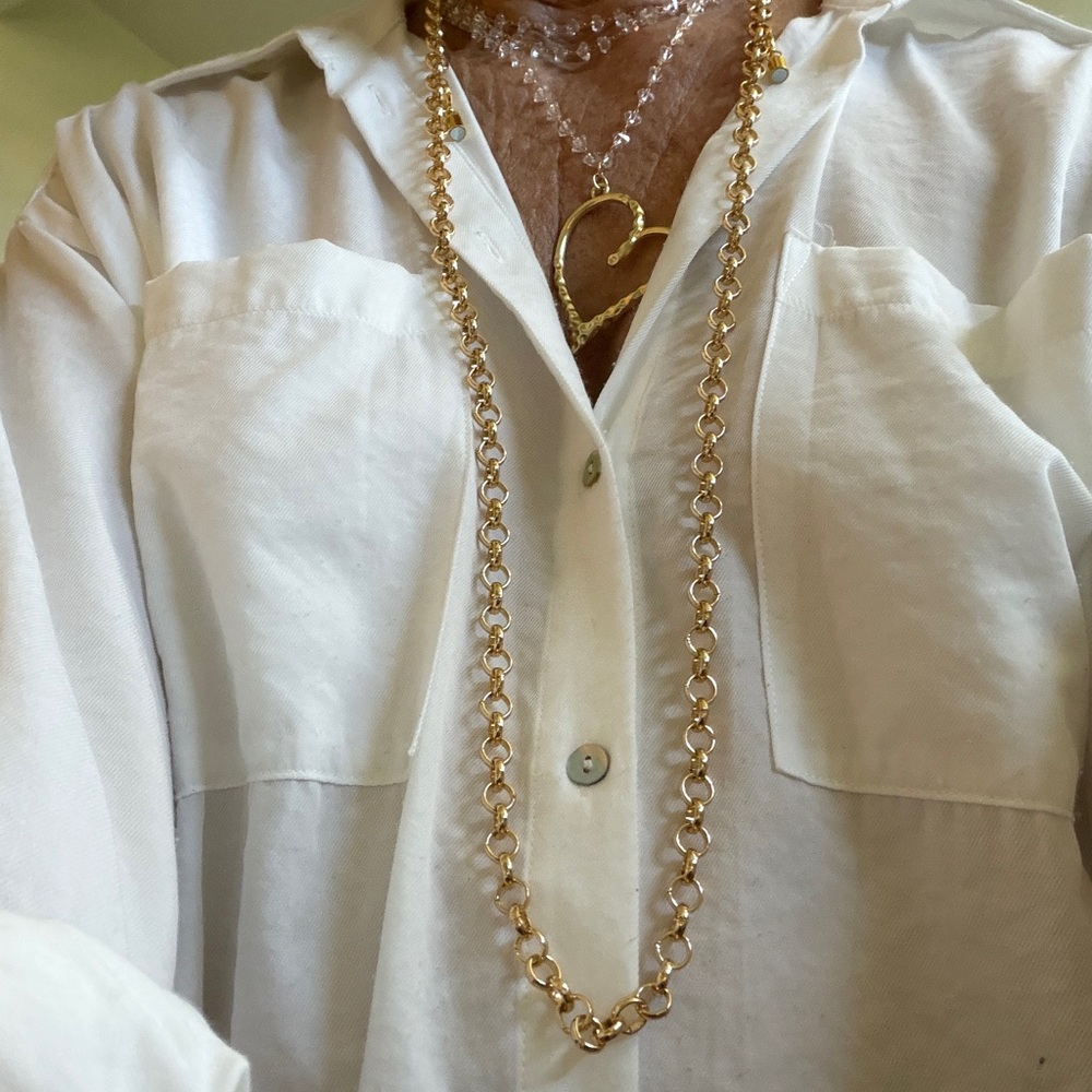 2 Multi-Style necklaces Gold Heart Pendant w/ Crystals &long gold chain. - Picture 9 of 13